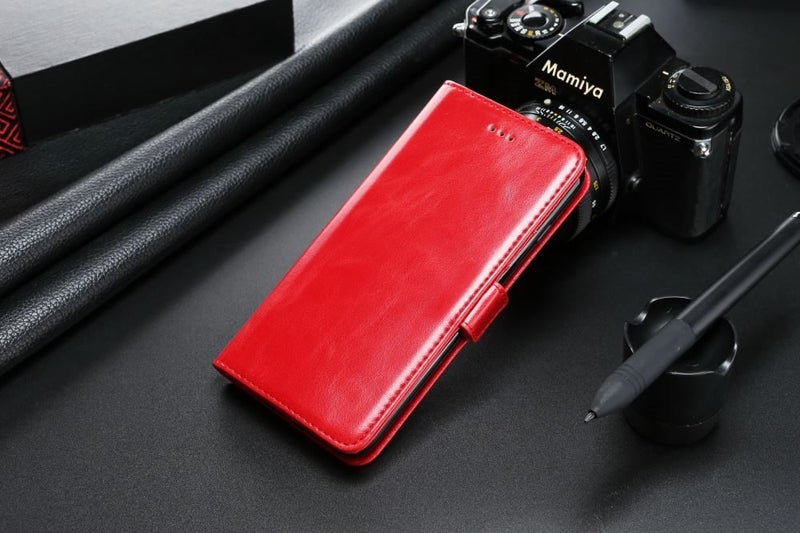 galaxy j6 2018 case executive leather wallet slim cow hide finish red Carousel 2