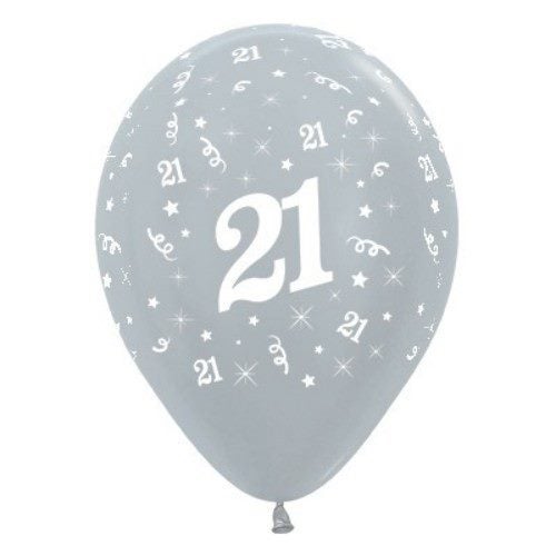Balloons Age 21 Silver Metallic Pearl - Pack of 25 Carousel 1