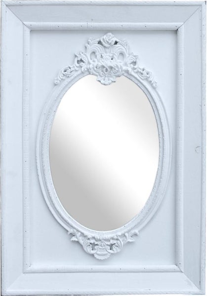 Rustic White Oval Mirror