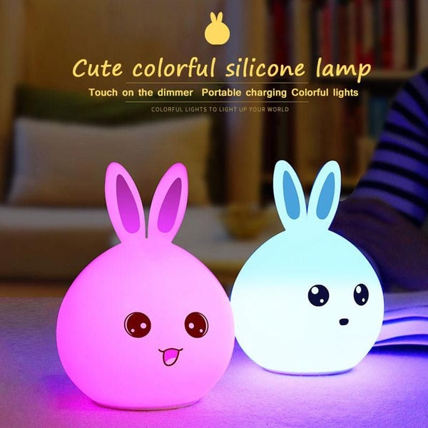 Night Light, Lovely Rabbit Silicone Lamp,Rechargeable, Tap can Change color Carousel 1