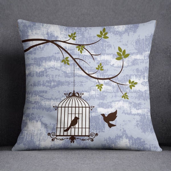 S4Sassy Bird Cage Print Decorative Light Blue Square Cushion Cover Throw