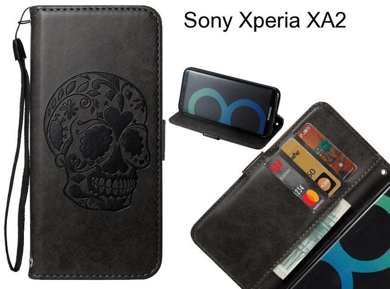 Sony Xperia XA2 case skull vintage leather wallet case Carousel 1