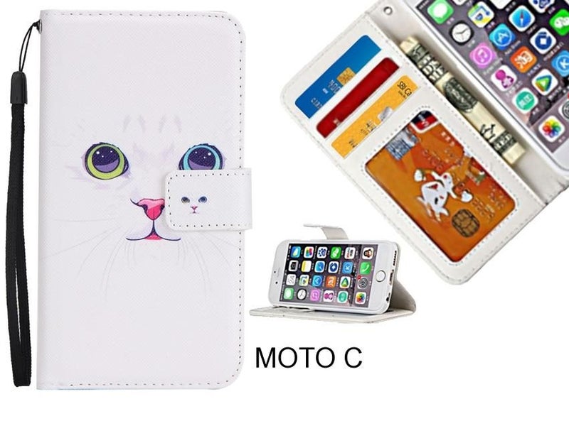 MOTO C case 3 card leather wallet case printed ID Carousel 1