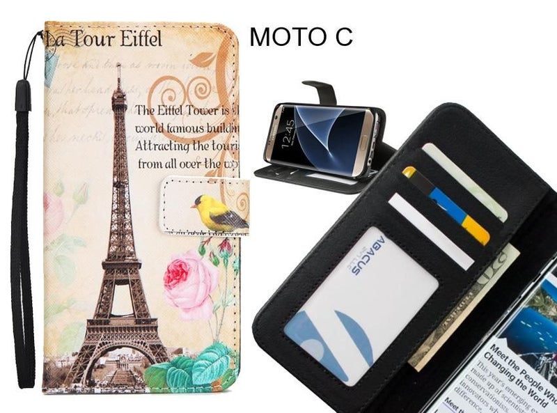 MOTO C case 3 card leather wallet case printed ID Carousel 1