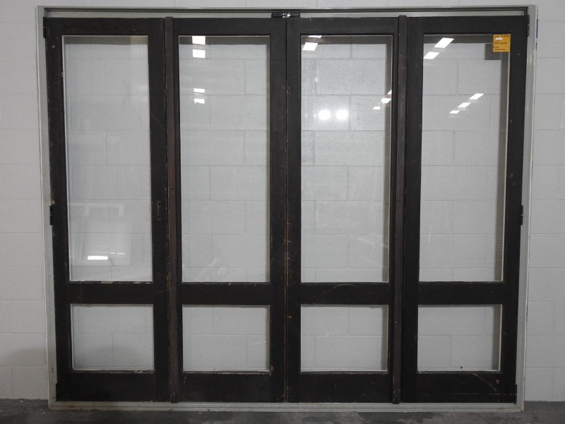 Wooden Cedar Bi Folding Doors In Mist Green Ali Frame