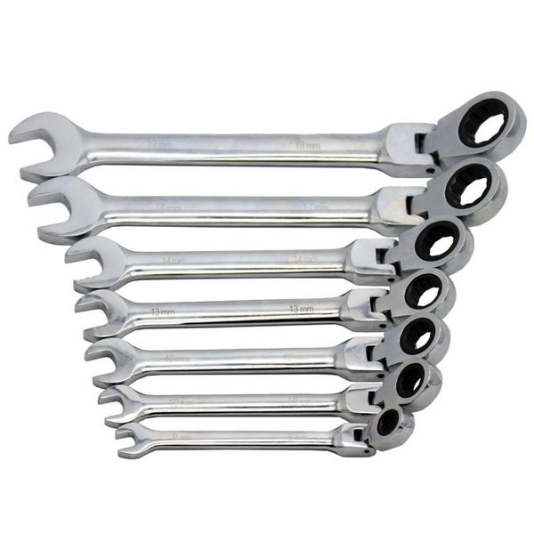7pcs Chromed Gear Spanner Flexible Head Combination Ratchet Wrench Set