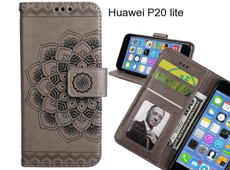 Huawei P20 lite Case mandala embossed leather wallet case 3 cards lanyard case Carousel 1