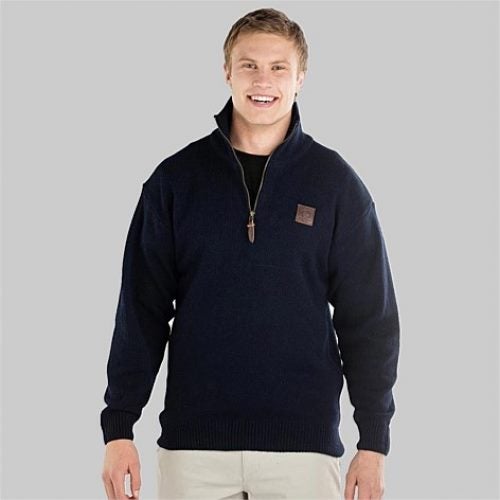 Swanndri Mariner Zip Neck Sweater - Navy or Charcoal - Size S to 3XL Carousel 1