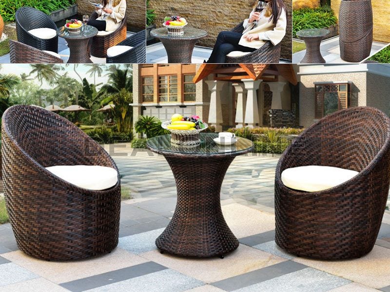 Easter Sale Pe Pvc Rattan Round 2 Chairs 1 Side Table Set