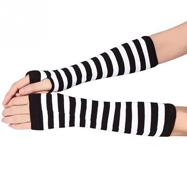 Gloves Fingerless Arm Warmers Black and White PRICE REDUCED62940494755201111
