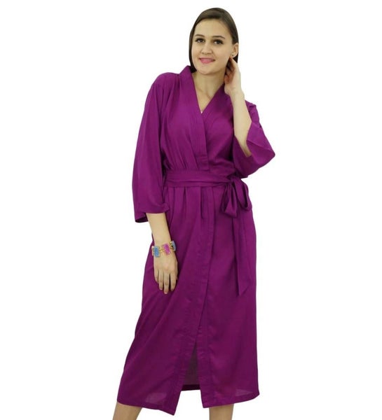 Bimba Women Long Solid Belt Robe Soft Modal Cotton Wrap Round