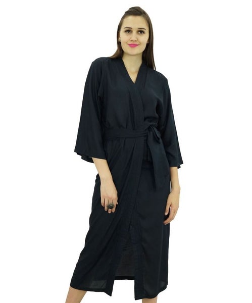 Bimba Women Long Solid Belt Robe Soft Modal Cotton Wrap Round