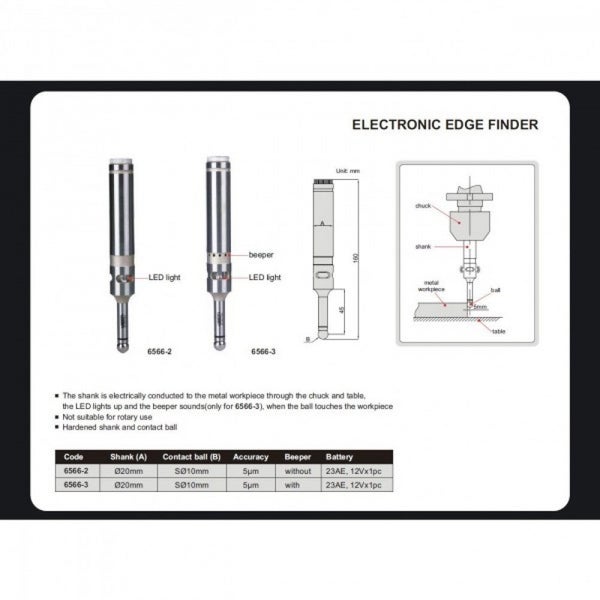 Electronic Edge Finder 20mm Shank x 10mm Contact Diameter Insize 6566-2 Carousel 1