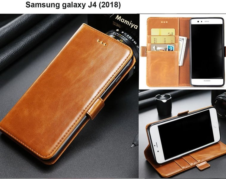 Galaxy J4 2018 case executive leather wallet slim cow hide finish brn Carousel 1