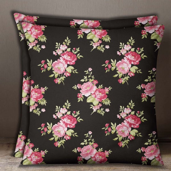 2 Pcs Floral Print Square Cushion Cover White Cotton Poplin Pillow Case Throw