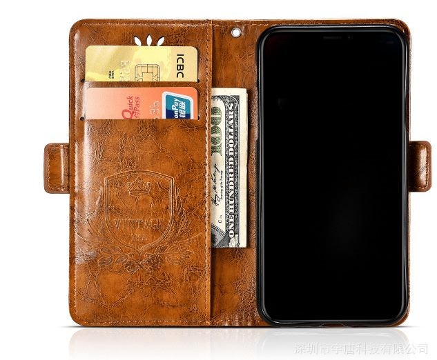 Oppo R11s case retro leather wallet slim cow hide finish brown Carousel 7