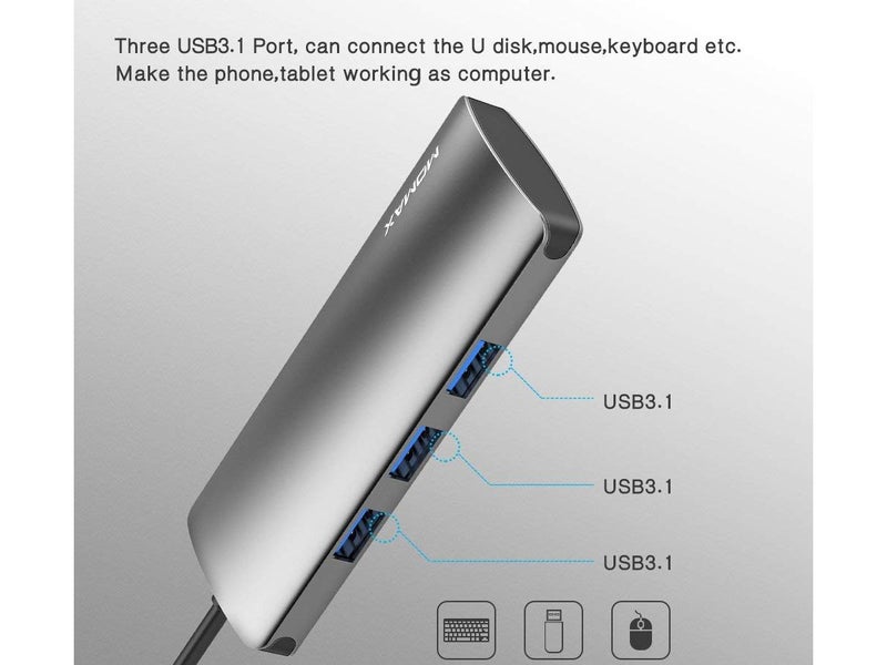 MOMAX USB C Hub with Type C 60W PD Charging62863233431555112