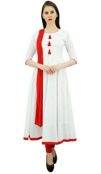 Atasi Women\u0027s Designer Anarkali White Salwar Suit Ethnic Indian Cotton Dress