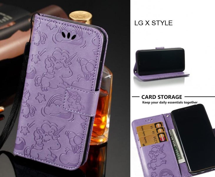 LG X STYLE Case Leather Wallet Flip Case embossed unicon pattern Carousel 1
