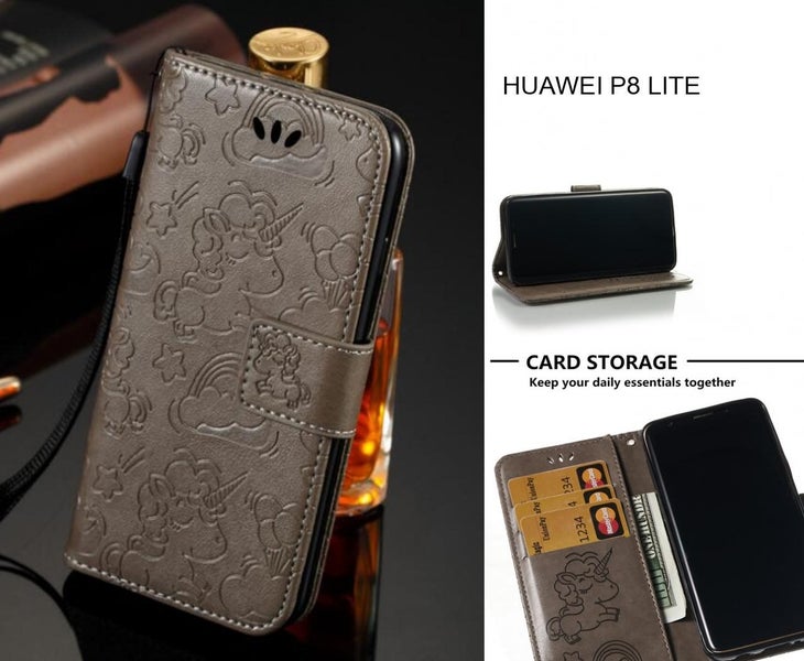 HUAWEI P8 LITE Case Leather Wallet Flip Case embossed unicon pattern Carousel 1