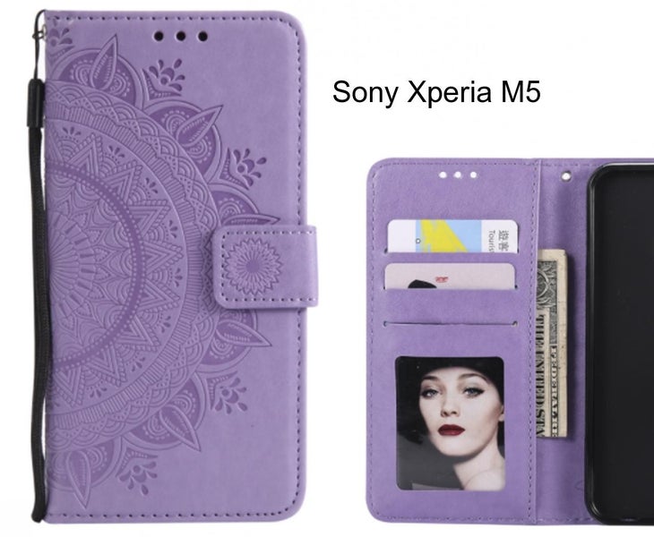 Sony Xperia M5 Case Leather Wallet Case Mandala Embossed Carousel 1