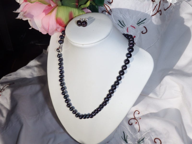 Black Freshwater Pearl Necklace with Matching Earrings - #PN3 Carousel 3