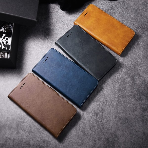 Galaxy A7 2018 a750 case leather wallet slim cow hide finish side magnet brn Carousel 8