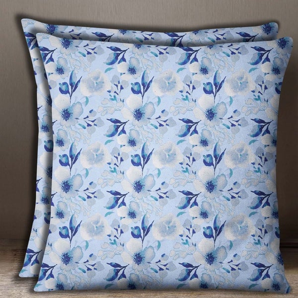 S4Sassy Cotton Poplin 2 Pcs Square Cushion Cover Floral Print Pillow Case