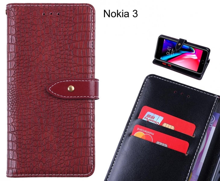 Nokia 3 case croco pattern leather wallet case Carousel 1