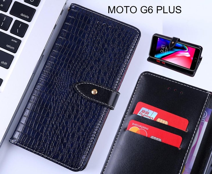 MOTO G6 PLUS case leather wallet case croco style Carousel 1