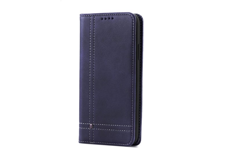 Oppo A39 case flip leather ultra slim cow hide finish stitched navy Carousel 2