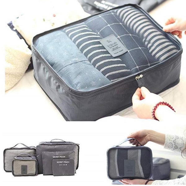 6pcs Blue Travel Storage Bags，Waterproof Clothes Storage Bag，Pack Cube  Organizer