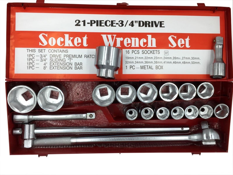 SOCKET SET 3/4" DRIVE 21PC CR-V ** 19-50mm SOCKET SET 3/4" CHROME VANADIUM Carousel 1