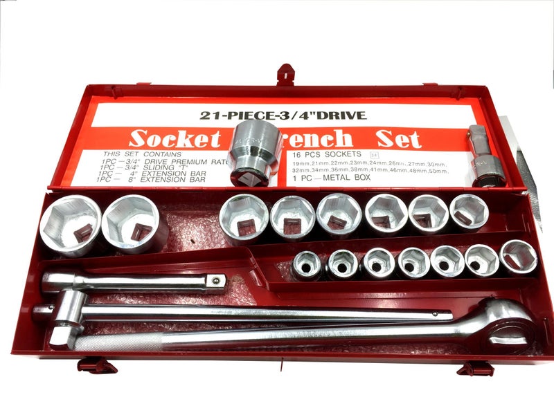 SOCKET SET 3/4" DRIVE 21PC CR-V ** 19-50mm SOCKET SET 3/4" CHROME VANADIUM Carousel 2