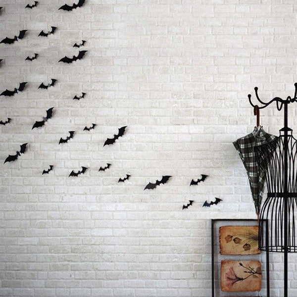 12pcs Halloween 3D Black Bat Wall Sticker Halloween Party Home Decor Sticker Carousel 1