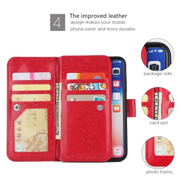Galaxy A10s A107 case triple wallet PU leather 9 cards ID 3 pockets red Carousel 8