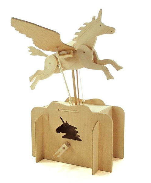 Automaton Wooden Kitset STEM Flying Pegasus Unicorn + finishing pack, glitter Carousel 2