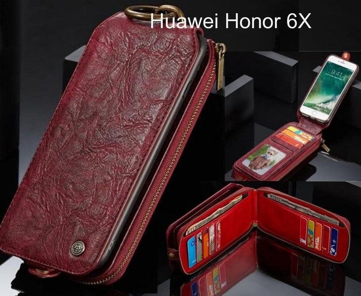 Huawei Honor 6X case premium leather multi cards cash pocket zip