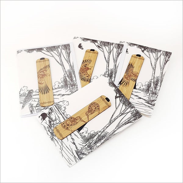 Greeting Card with Bookmark: Kowhaiwhai Fern Carousel 4