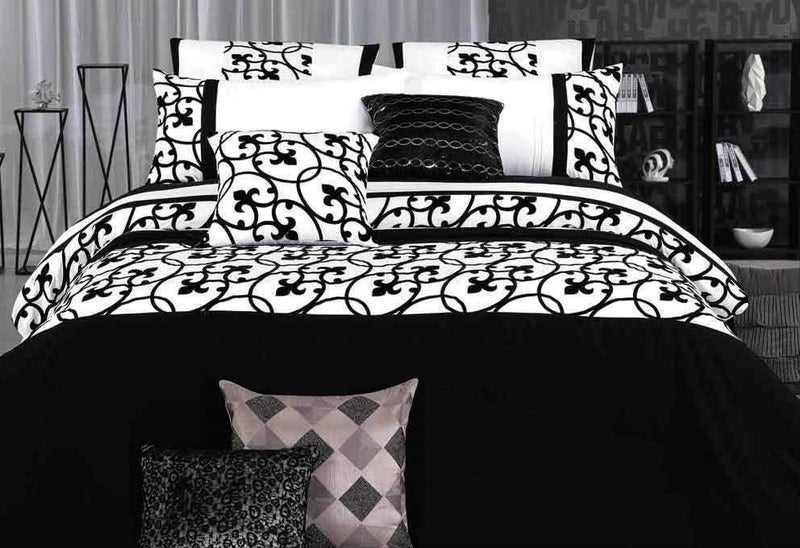 Black And White Duvet Cover Set King Size Black Flocking 3pc Quilt
