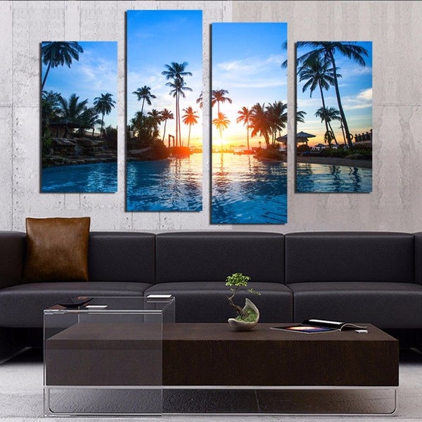 X'MAS SALE FREE SHIPPING -Large 4 Piece Canvas Art Print - Sunset Tropical Ocean Carousel 2