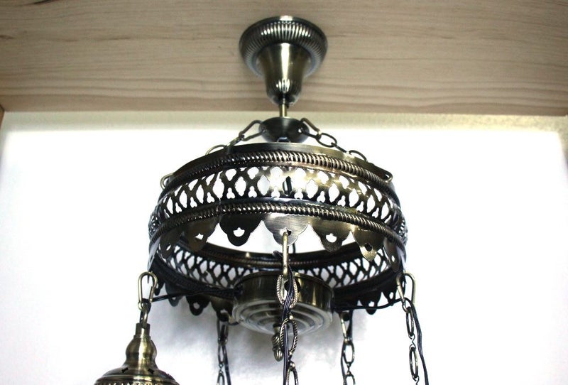Turkish Mosaic Hanging Chandelier 5 globe White Carousel 6
