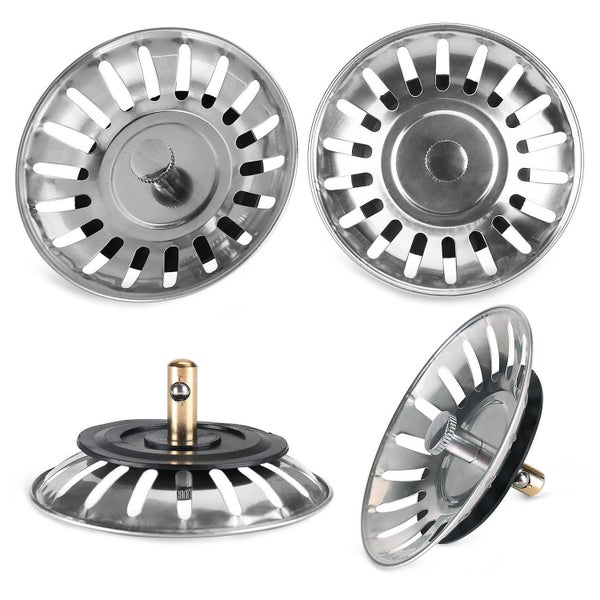 2xstainless Steel Kitchen Sink Strainer Waste Plug Drain Stopper Filter Basket