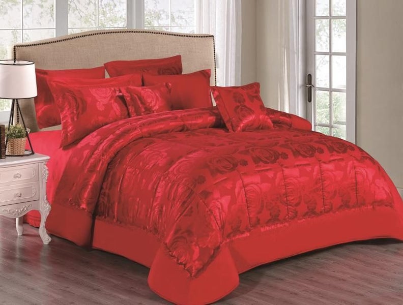 Supr King Jacquard 8pc Comforter Set Red Sallie 6 Trade Me
