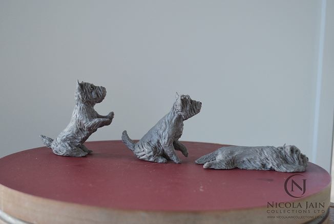 "Westie Yoga" Mini Bronze West Highland Terrier Sculptures by N J Lewis Carousel 8