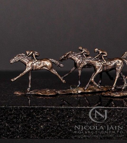 "Mini Racers" Solid Bronze Sculpture of Horse Racing Scene by N J Lewis Carousel 1