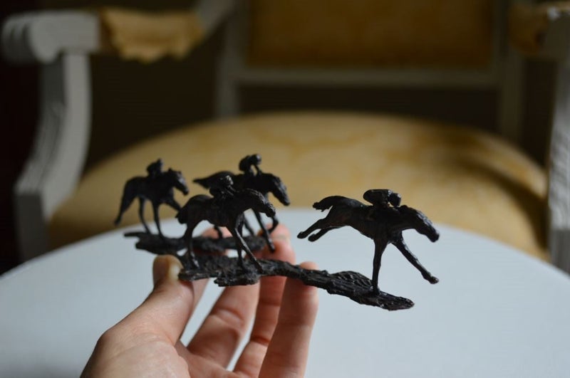 "Mini Racers" Solid Bronze Sculpture of Horse Racing Scene by N J Lewis Carousel 7