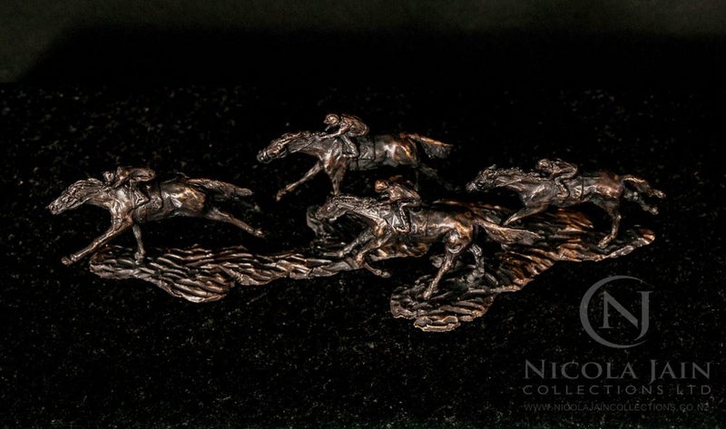 "Mini Racers" Solid Bronze Sculpture of Horse Racing Scene by N J Lewis Carousel 2