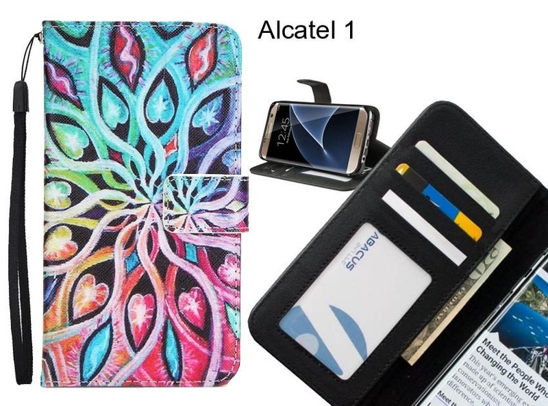 Alcatel 1 case 3 card leather wallet case printed ID Carousel 1