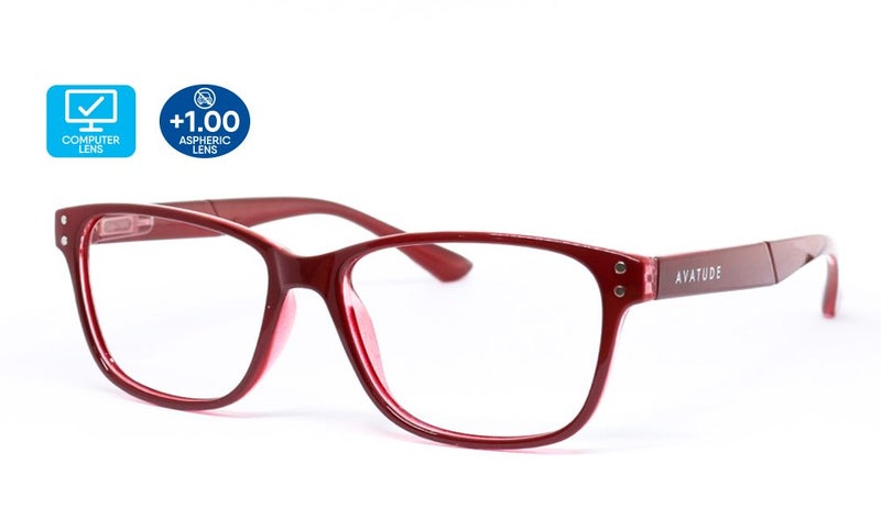 +1.00 AVATUDE "DELRAY" Deep Red Frame -Reader & Computer Lens -BONUS Brightwipe Carousel 1
